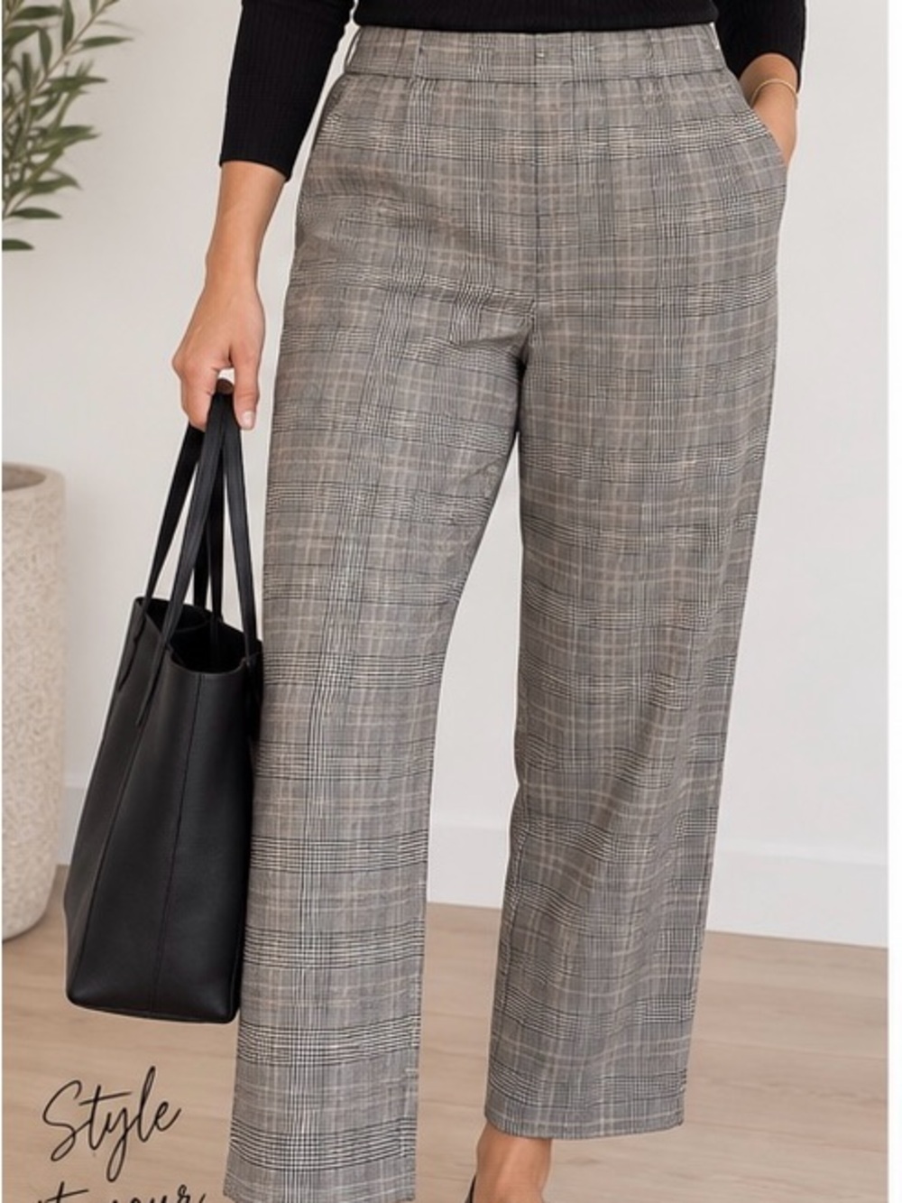 Babaton Aritzia Glen Check Plaid Pull-On Wide Leg Ankle Pants Size-12